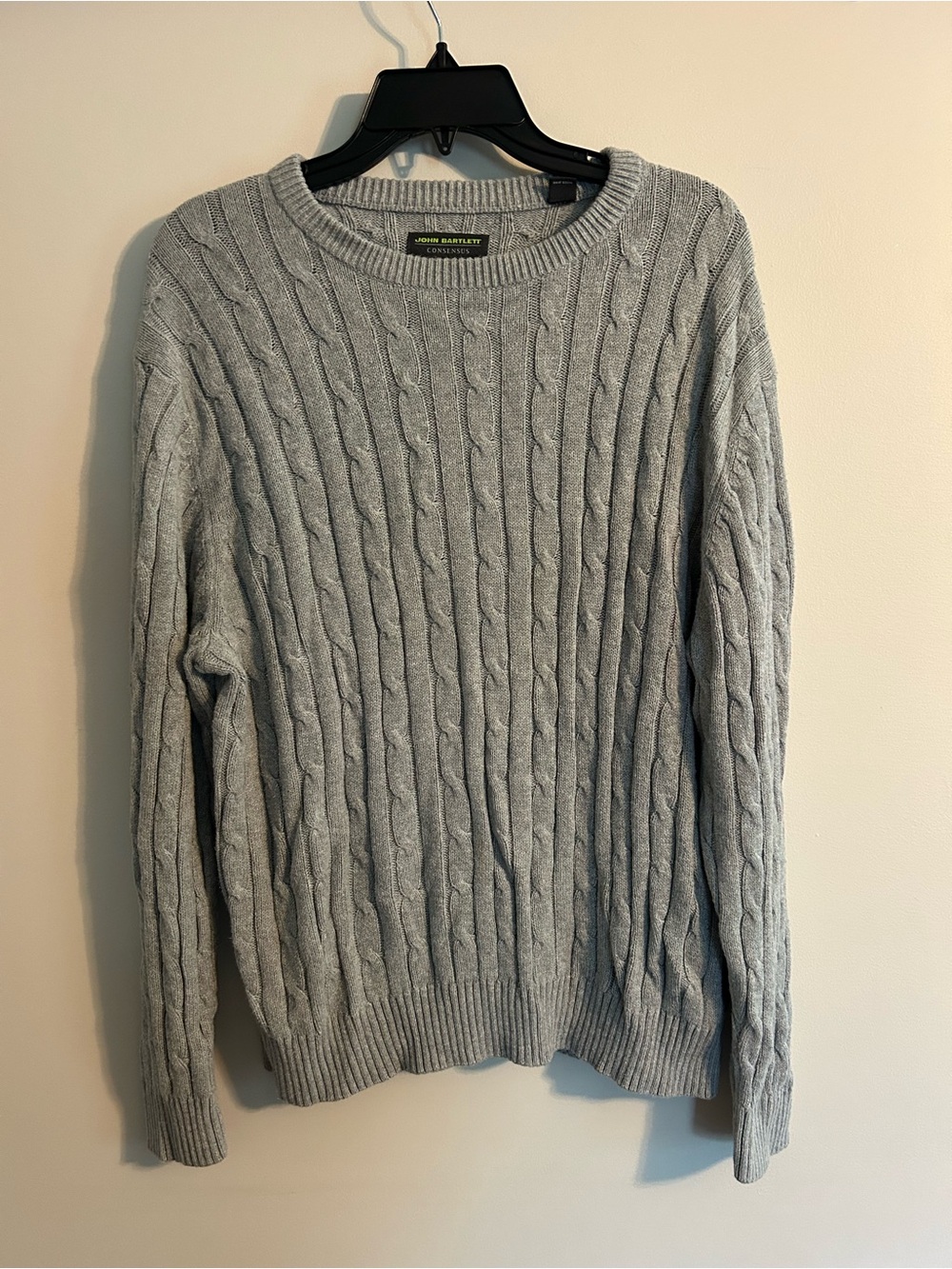 Light Gray Cable Knit Crewneck Sweater - Men's
